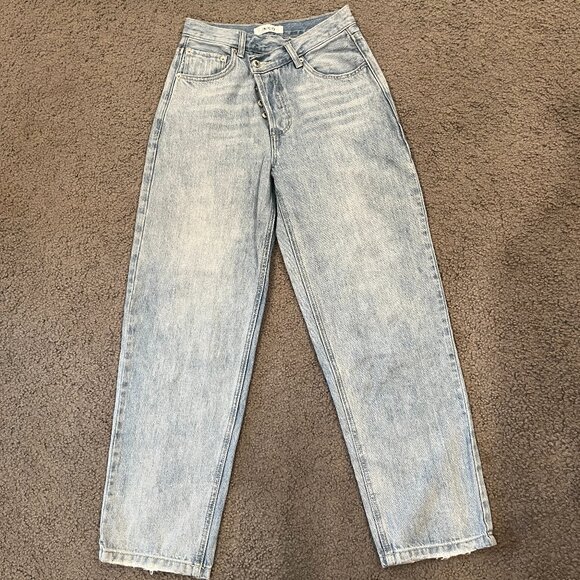 IN/CO CROSSOVER WAIST BUTTON FLY LIGHT WASH BLUE DENIM JEANS -Y2K - SIZE 25 - Picture 4 of 13